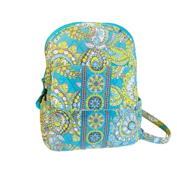 Vera Bradley Retired Peacock Green Small Quilted Backpack Vintage Paisley Purse - Picture 2 of 15